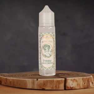 Flacon de 50ml du e-liquide Pomme Kiwi Cassis de la gamme Les Authentics par Aldrick & co.